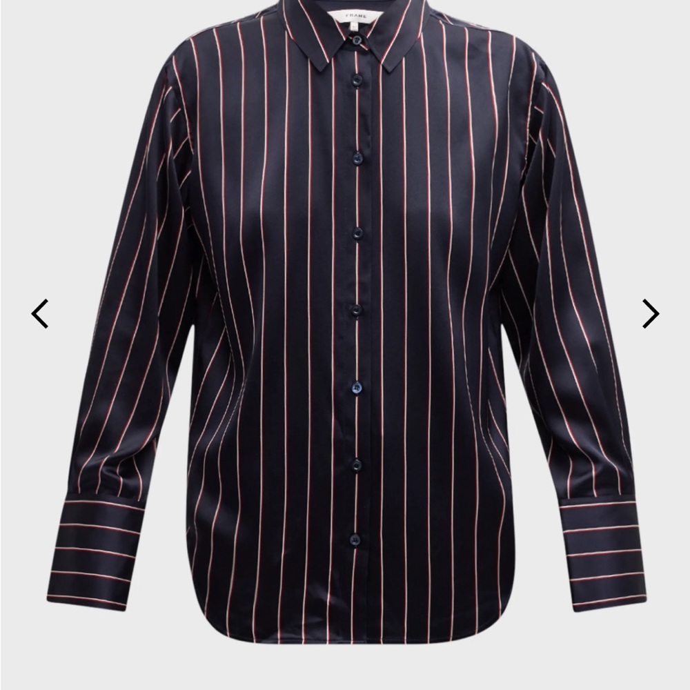 FRAME The Standard Silk Shirt in Navy Stripe - Picture 8 of 8